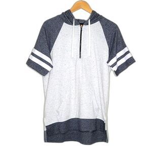 X-FIVE Men's Gray Hooded Short Sleeved Zip Up Casual T-Shirt size Medium